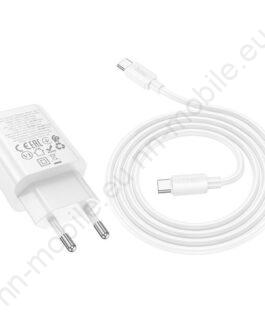 Зарядно за мрежа Hoco N61 / USB A + USB C / 20W PD/QC 3.0 / с кабел Type C към Type C / Бял /